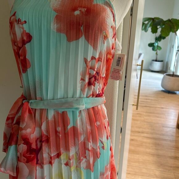 B. Darlin Long Maxi Pleated Dress, Aqua/Coral, Size 1/2, NWT - Picture 5 of 12